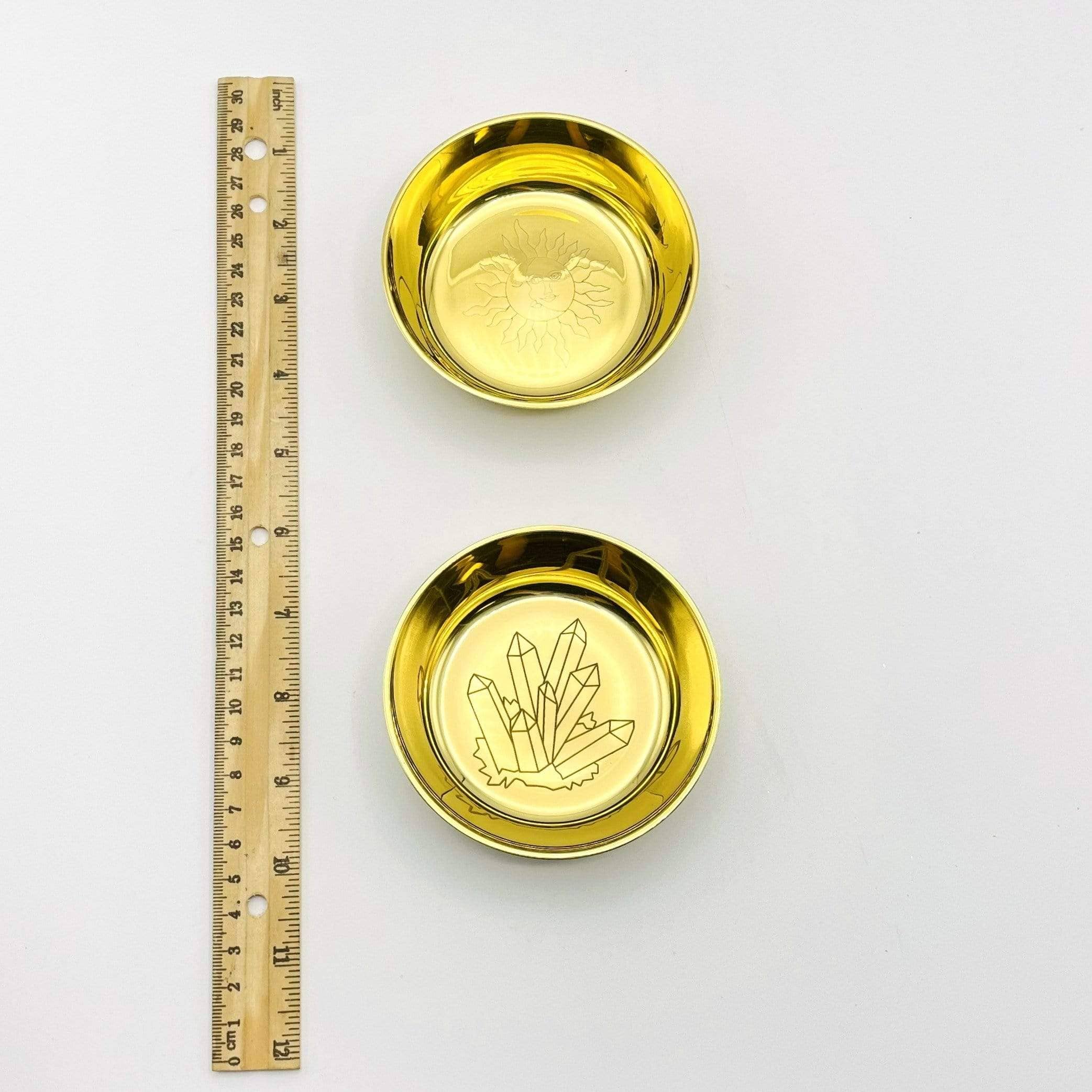 Rock Paradise – wholesale Decorative plate/dish/bowl – Brass Offering Bowls - Engraved - Crystals or Sun and Moon -7