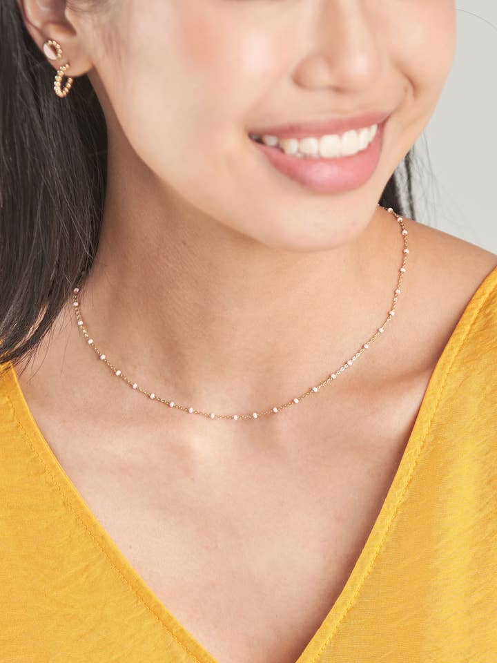 Olivia Necklace - Baby Pink Enamel (Champagne Gold) for wholesale by CURIOUS CREATURES