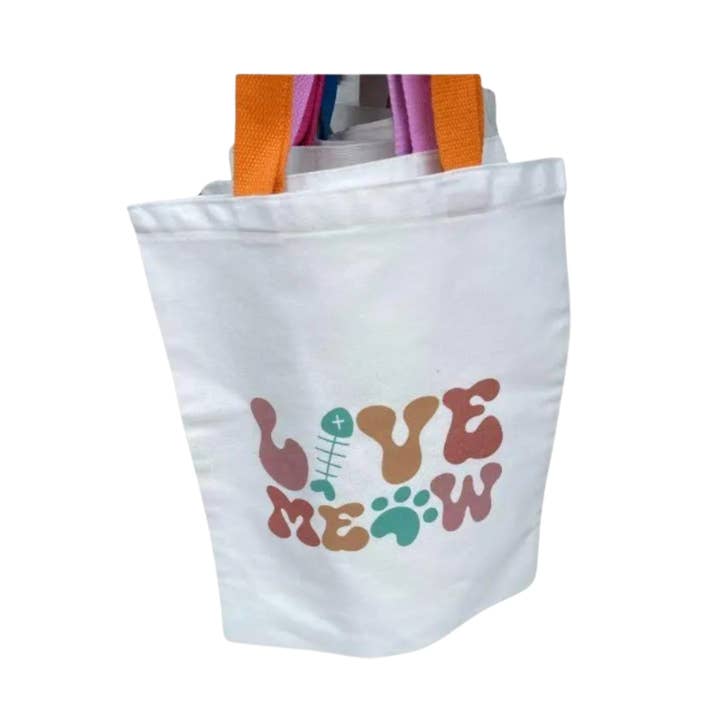 Sac fourre-tout en toile à thème chat "Love Meow" - 14x13 pouces | Parfait pour les amoureux des chats pour la vente par Dirt Poor Designs