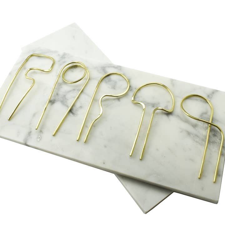 Large Super Sculpture Hair Forks in Brass - 5 assorted for wholesale by PeLo Modern Hair