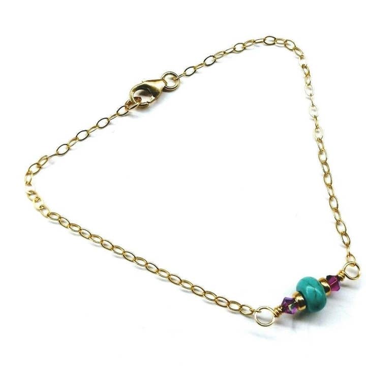 14K Gold Filled Pink and Turquoise Gemstone Dainty Bracelet for wholesale by Alexa Martha Designs