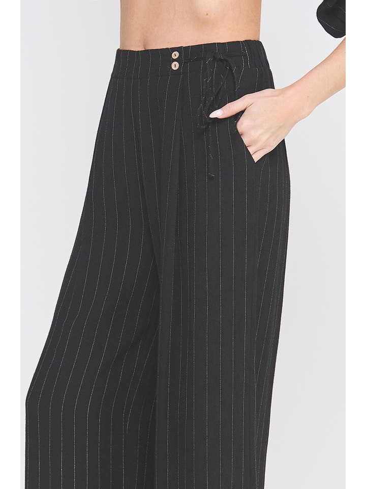 Allie Rose - Wholesale Pants - Women's - Pinstripe Soft Linen Wide Leg Pants