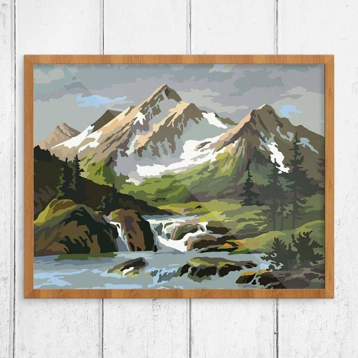 8" x 10 Paint By Number Snowy Mountain & Stream Print for wholesale by Fridgedoor