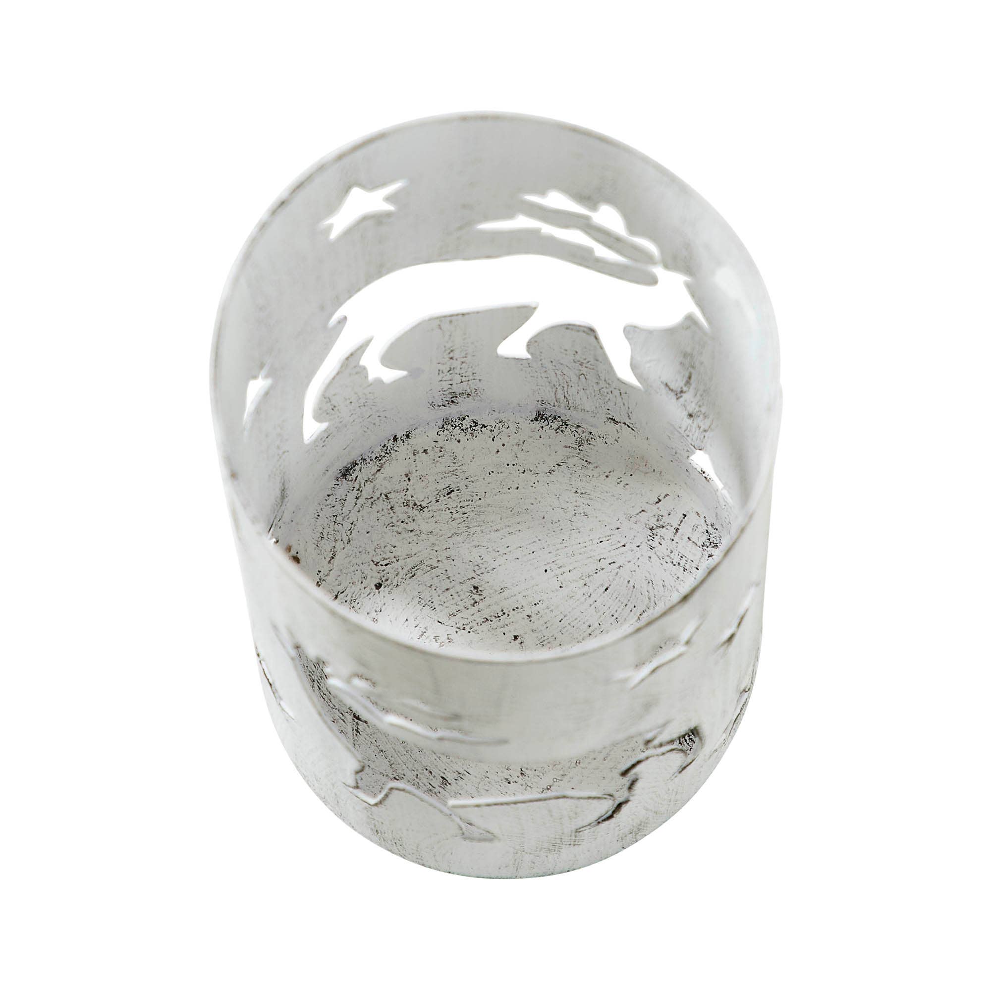 VHC Brands - Wholesale Candle Holder - Winter Walk Distressed White Metal Candle Holder 4.25x2.75x2.753
