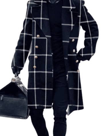 Zweireihiger Wollmantel mit schwarzem Karomuster für den Großhandel von Alberto Nardoni