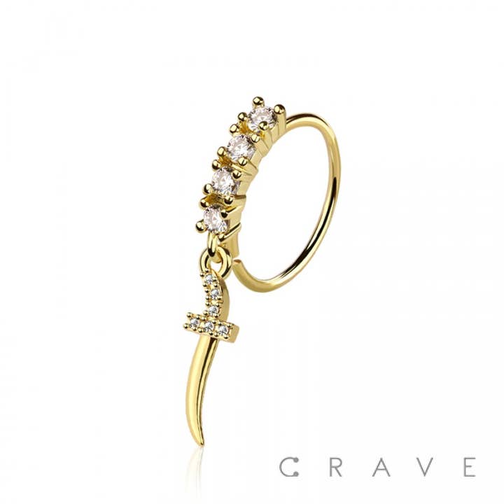 CRAVE BODY JEWELRY - Vendita all'ingrosso Piercing ad anello per naso - ANELLO DA NASO ROTONDO CON GEMMA CUBICA CUBICA A FORMA DI PUGNALE PERSIANO