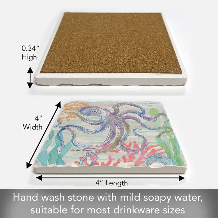 Conimar Promotions - Wholesale Coasters - "Salt & Sea-Octopus" Single Absorbent Tumbled Tile Coaster 2