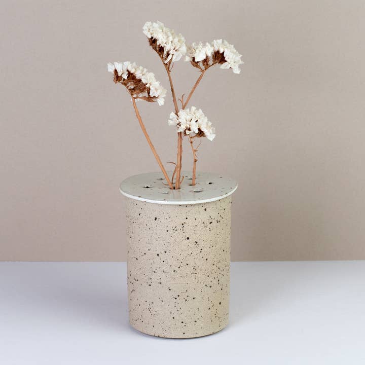 Ceramic Vase with Flower Frog - Raw Fleck -Handmade for wholesale by Silverceramics