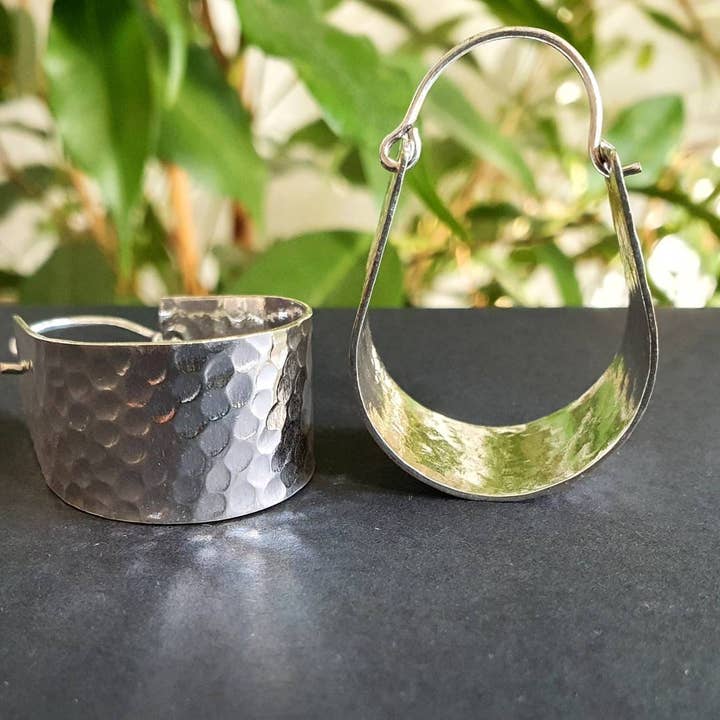 Kaali Boutique - Wholesale Hoop Earrings - Wide Hammered Silver Hoops / Hammered Flat / Gold Hoops / Ethnic Boho Classic XL Bohemian Chic Gold Gypsy Spiral Hippie Hiphop Festival8