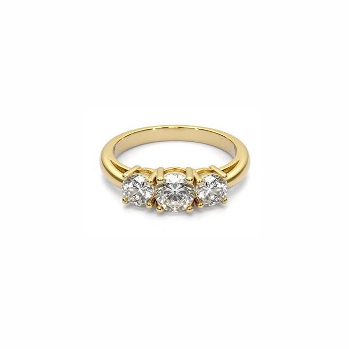 Three-Stone Diamond Ring – Round-Cut Trio in Classic Prong Setting for wholesale by Caratina