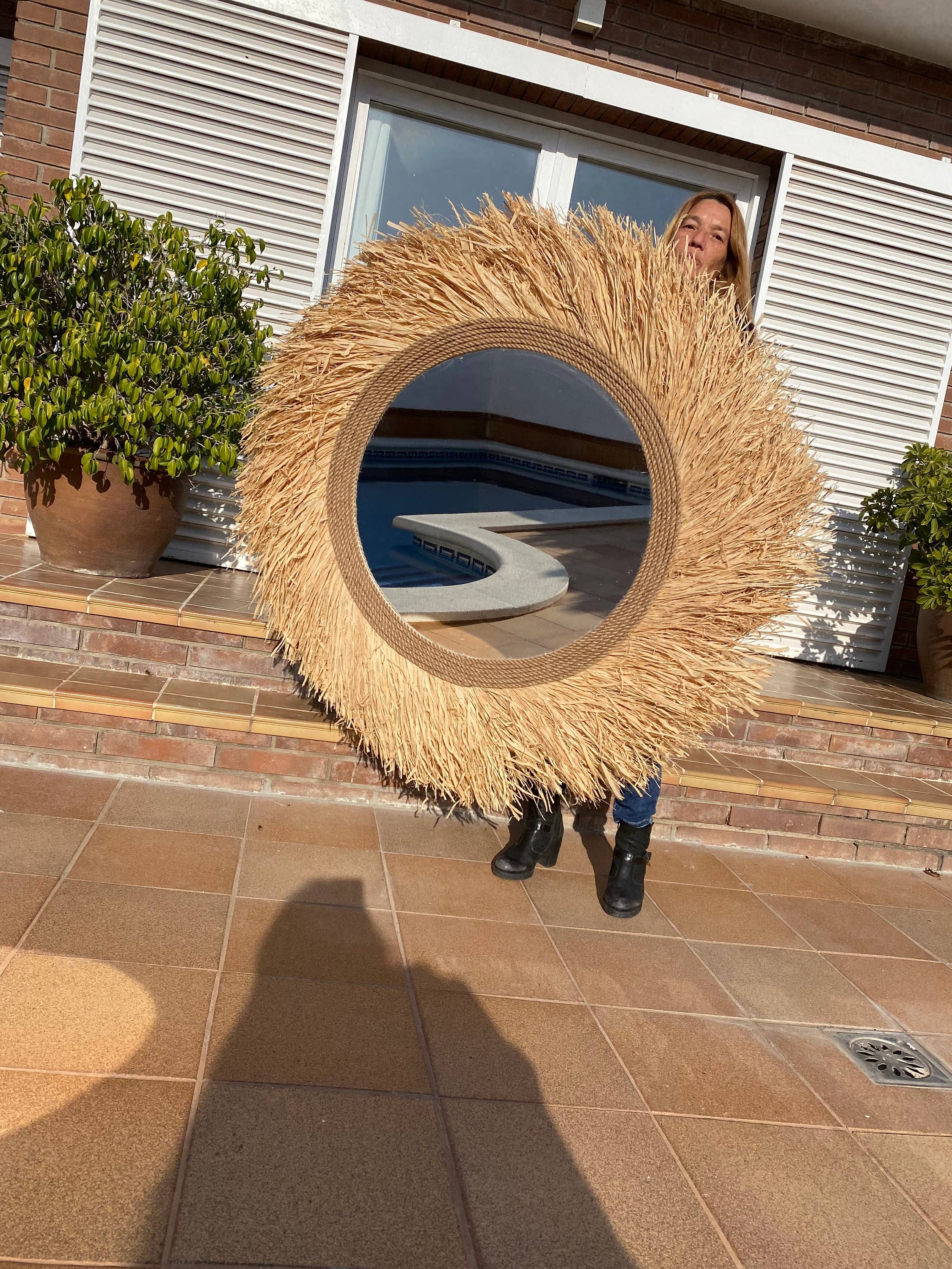 Geometrik Design - Wholesale Wall Stone - Natural Raffia Decorative Mirror2