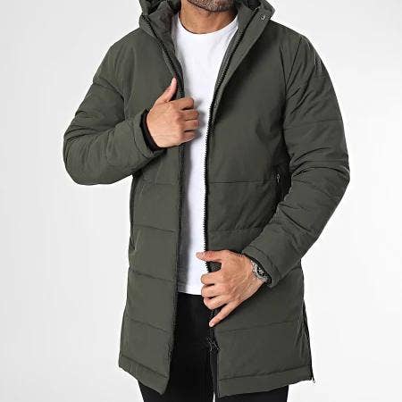 Casaco acolchoado masculino verde-caqui com capuz por atacado de MACKTEN
