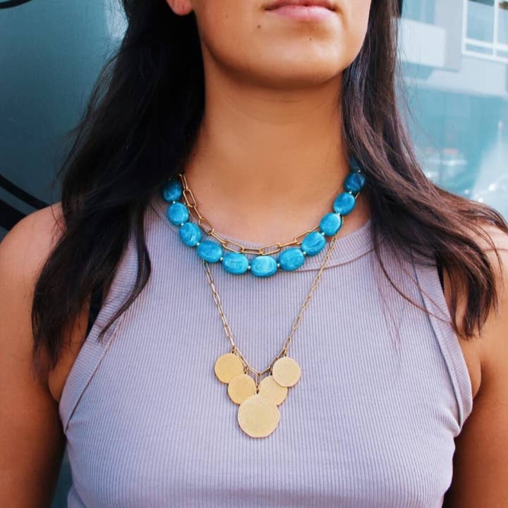 Bazou - Wholesale Beaded/pearl necklace - XL oval bead necklace - emerald1