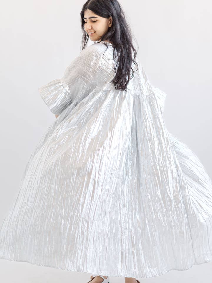 Nettle Studios - Wholesale Dress - Women's - Size Inclusive Plus Size Silver Metallic Ruffle Maxi Dress9