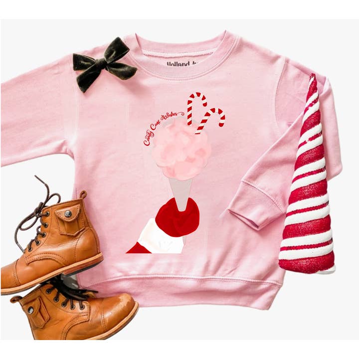 Holland Ave Clothing - Wholesale Sweatshirt - Kids - Santa Candy Cane | Girls Christmas Sweatshirt