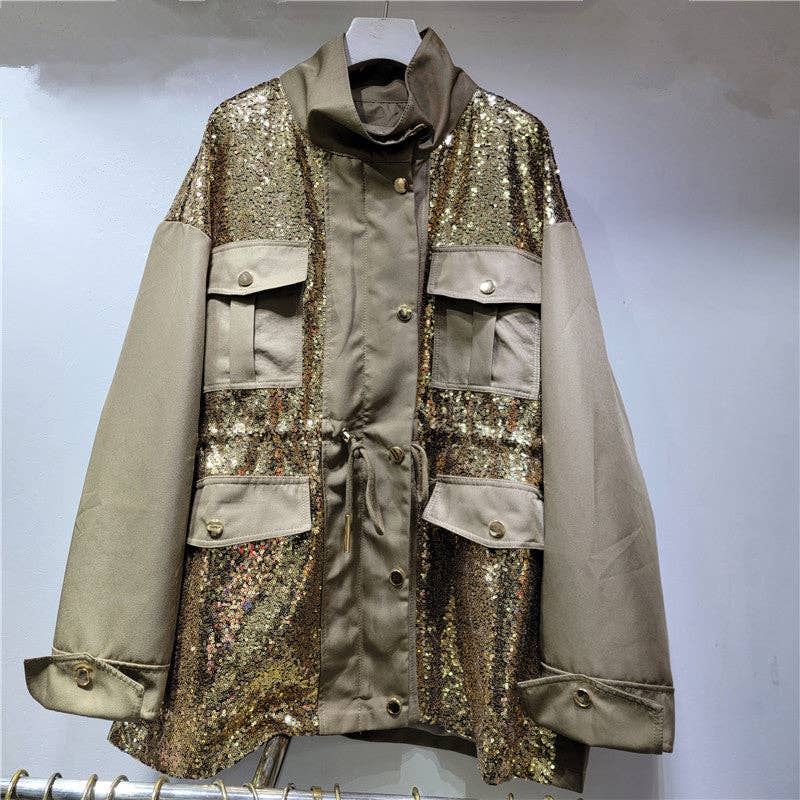 Sanyao Fashion - Wholesale Windbreaker - Women's - M205 Handmade Sequin Utility Windbreaker – Autumn Edition0