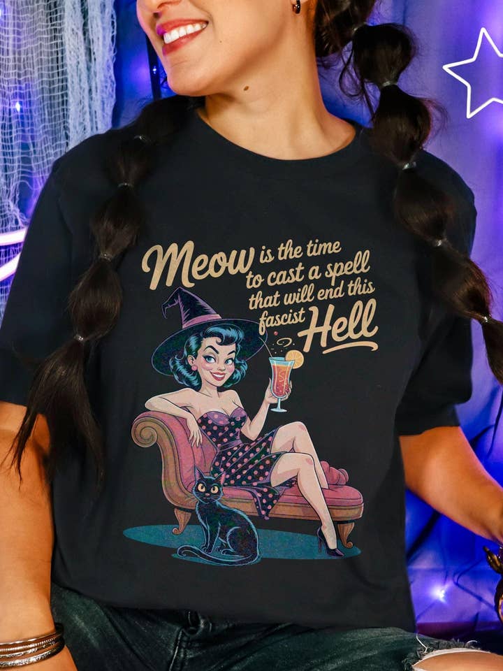 CVH DREAMY LTD – wholesale T-shirt (graphic) – women's – Pinup Witch T-Shirt, Halloween Black Cat Tee, Anti Trump Tee