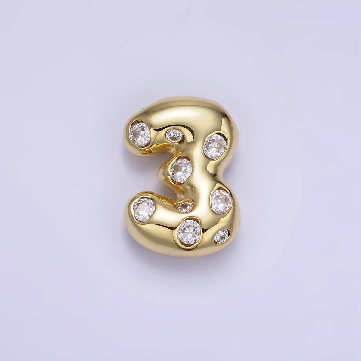 Aim Eternal - Wholesale Individual Charm/Pendant - 14K Gold Filled 20mm Clear CZ Chubby Balloon Number Numerical Pendant | AG775 - AG7793