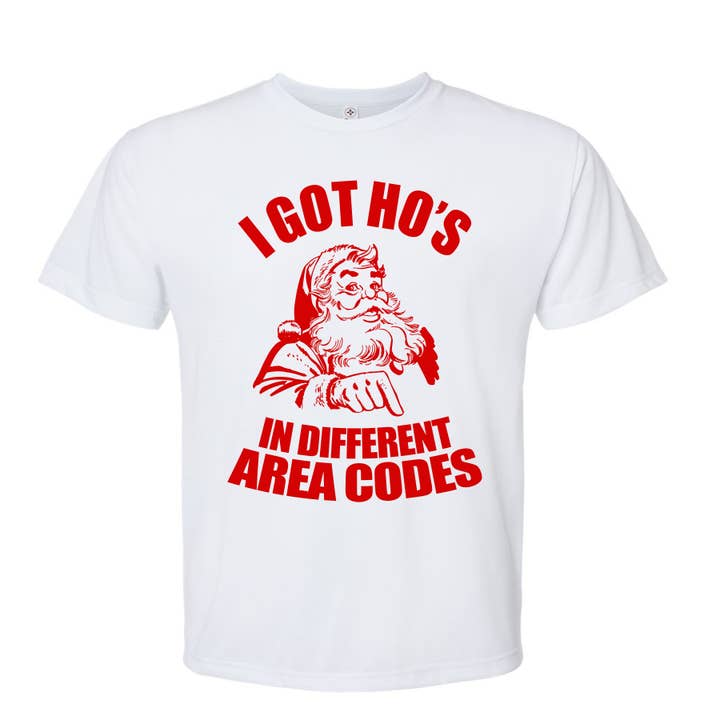 T-shirt de Noël amusant I Got Ho's in Different Area Codes pour la vente par Wi-Wear