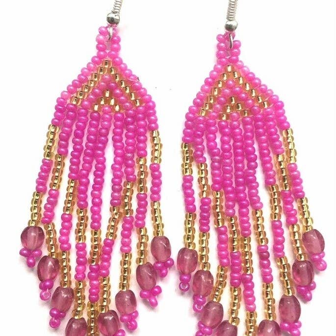 BEADS CORNER - Wholesale Dangle Earrings - Handmade Beaded Pink Fashion Hook Earrings1