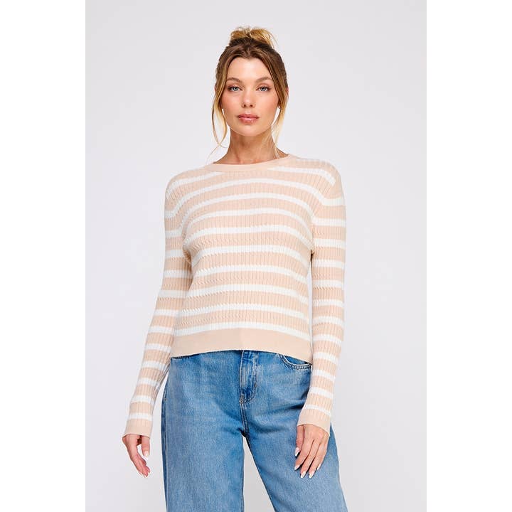 Fijngebreide gestreepte strakke kabeltrui voor wholesale door Allie Rose