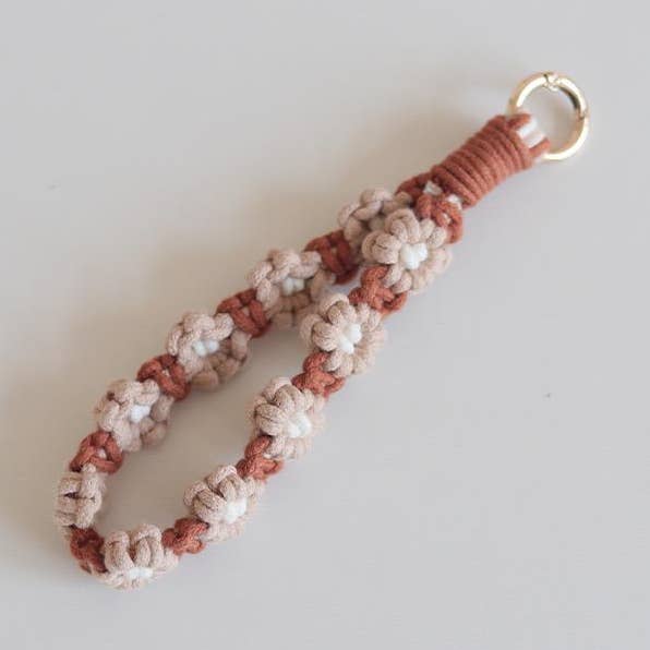 Macrame Boho Flower Wristlet Colorful Cotton Keyfob Keychain for wholesale by Weavey Studio
