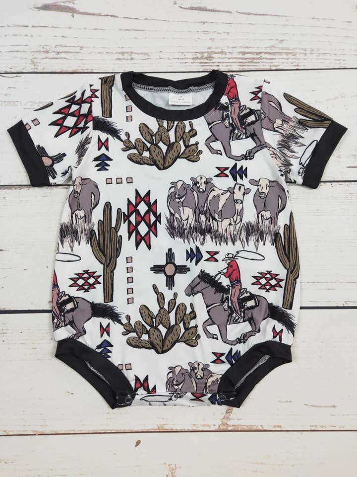 sassy kids palace - Wholesale Bodysuit (Non-Footed) - Baby - Baby Kids Black Rodeo Cows Romper