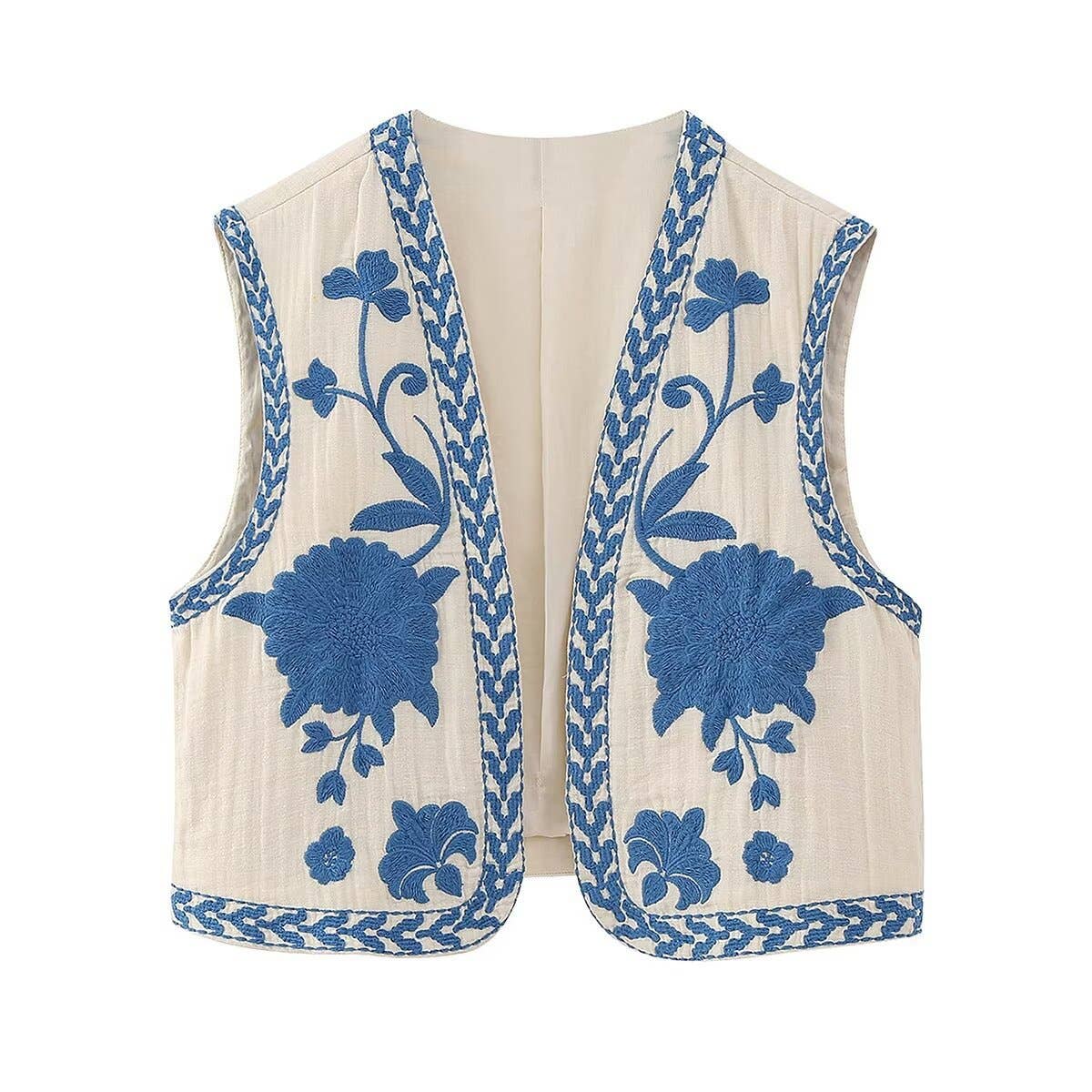 Rosa Clothing - Wholesale Outerwear Vest - Women's - Stylish Vintage Embroidery Cardigan Vest1