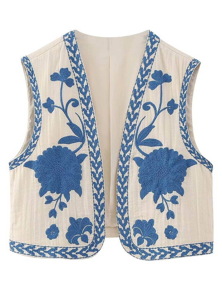 Rosa Clothing - Wholesale Outerwear Vest - Women's - Stylish Vintage Embroidery Cardigan Vest1