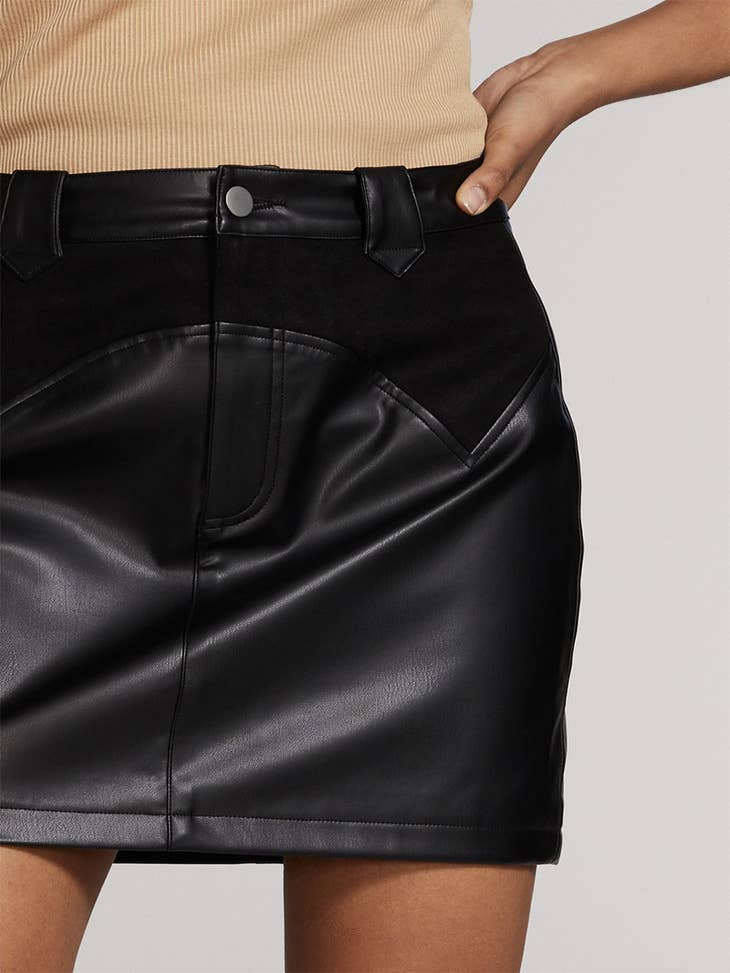 Wholesale Western Contrast Pleather Miniskirt for your store - Faire