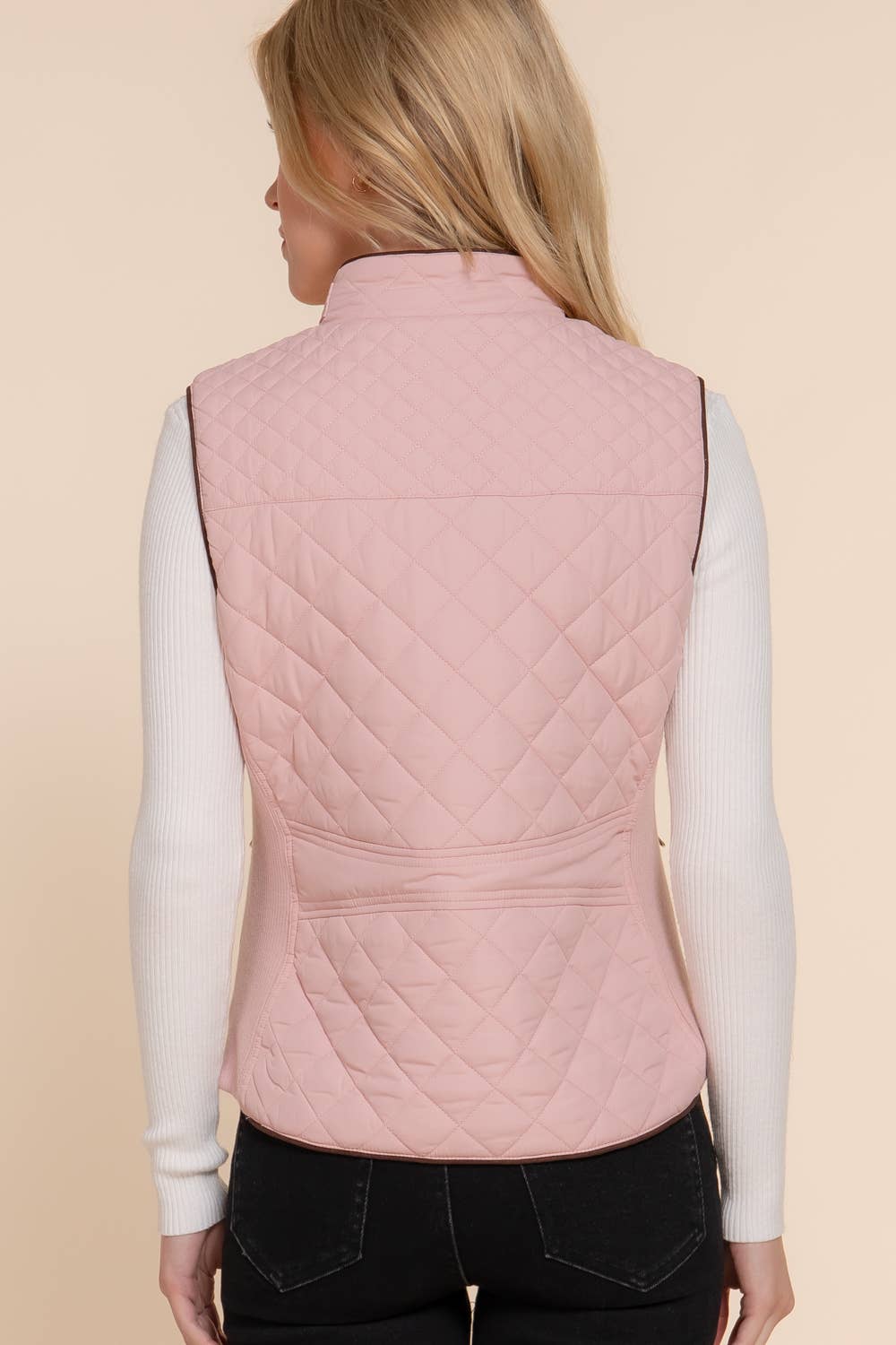 Active Basic | Active USA - Wholesale Outerwear Vest - Women's - Suede Piping Detail Rib Quilted Padding Vest19