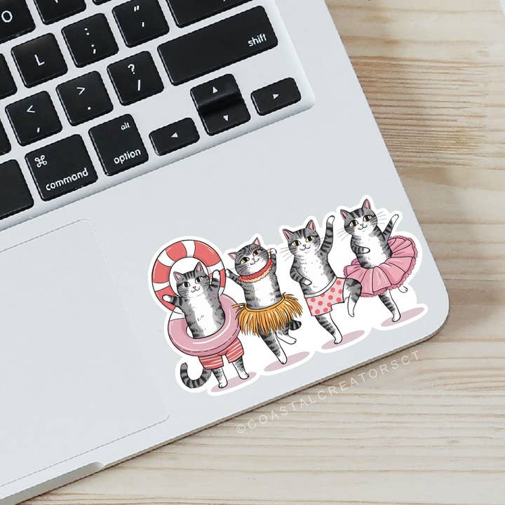 Coastal Creators of Connecticut - Wholesale Sticker - Four Pink Ballerina Cats Laptop, Phone, Bottle Sticker