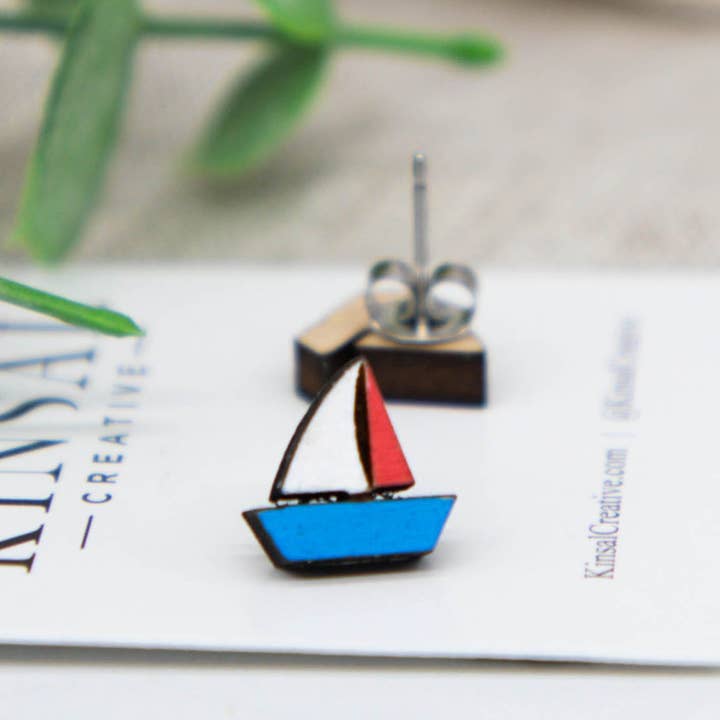 Kinsal Creative - Wholesale Knopjes/oorstekers - Sailboat houten oorknopjes1