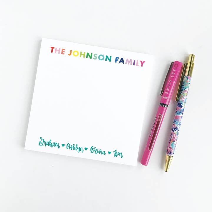 Colorful Family Name Personalized Notepad for wholesale by The Redheaded Camel