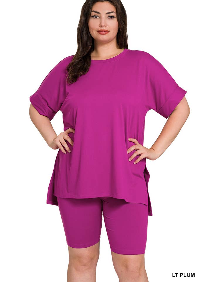 42POPS - Wholesale Lounge Set - Women's - .....SI-26454 Plus Microfiber Top & Biker Shorts 2 Pc Set