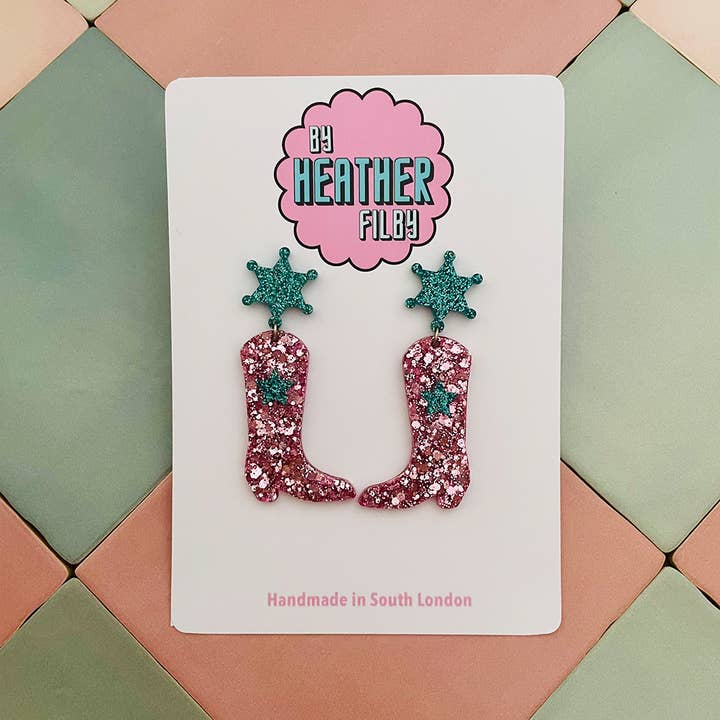By Heather Filby - Wholesale Dangle Earrings - Cowboy Boot Glitter Earrings (MORE COLOURS) - Best Seller9