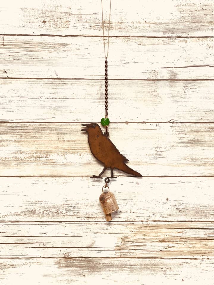 Raven Bell Rustic Bird Garden Chime for wholesale by Universal Ironworks USA