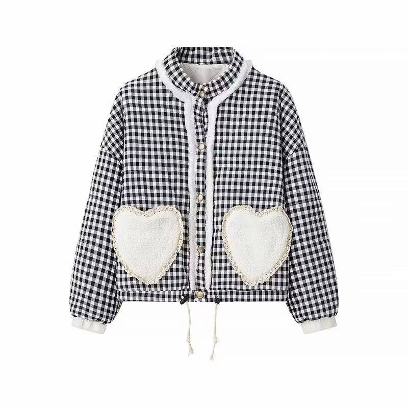 safistyle - Wholesale Jacket - Women's - Gingham Jacket with Heart Patch Details15