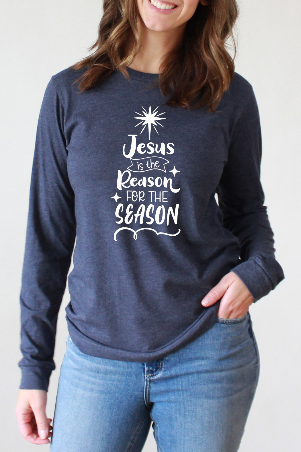 Select Apparel – Engroshandel T-shirt med print - Dame – Jesus er grunden til sæsonens lange ærmer2