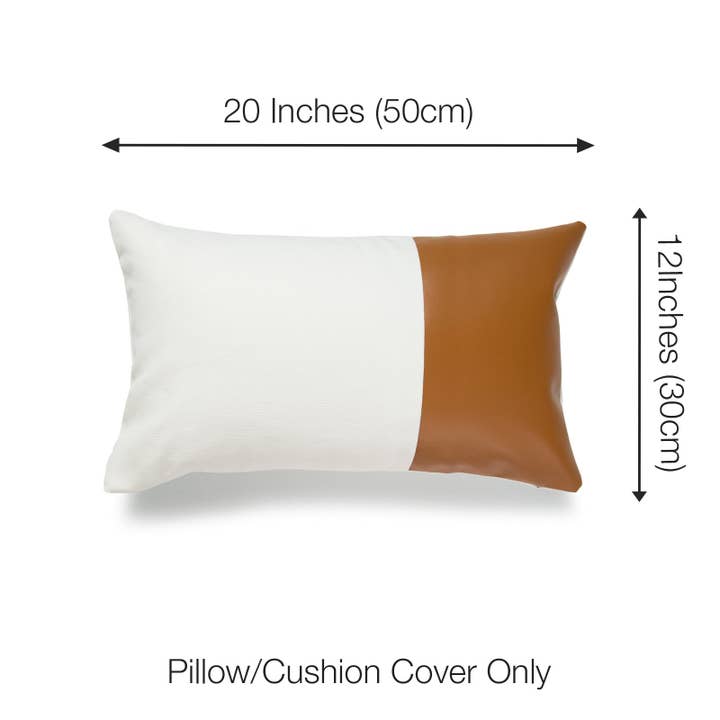 Hofdeco - Wholesale Throw Pillow Cover - Faux Leather Lumbar Pillow Cover, Modern design, Camel White