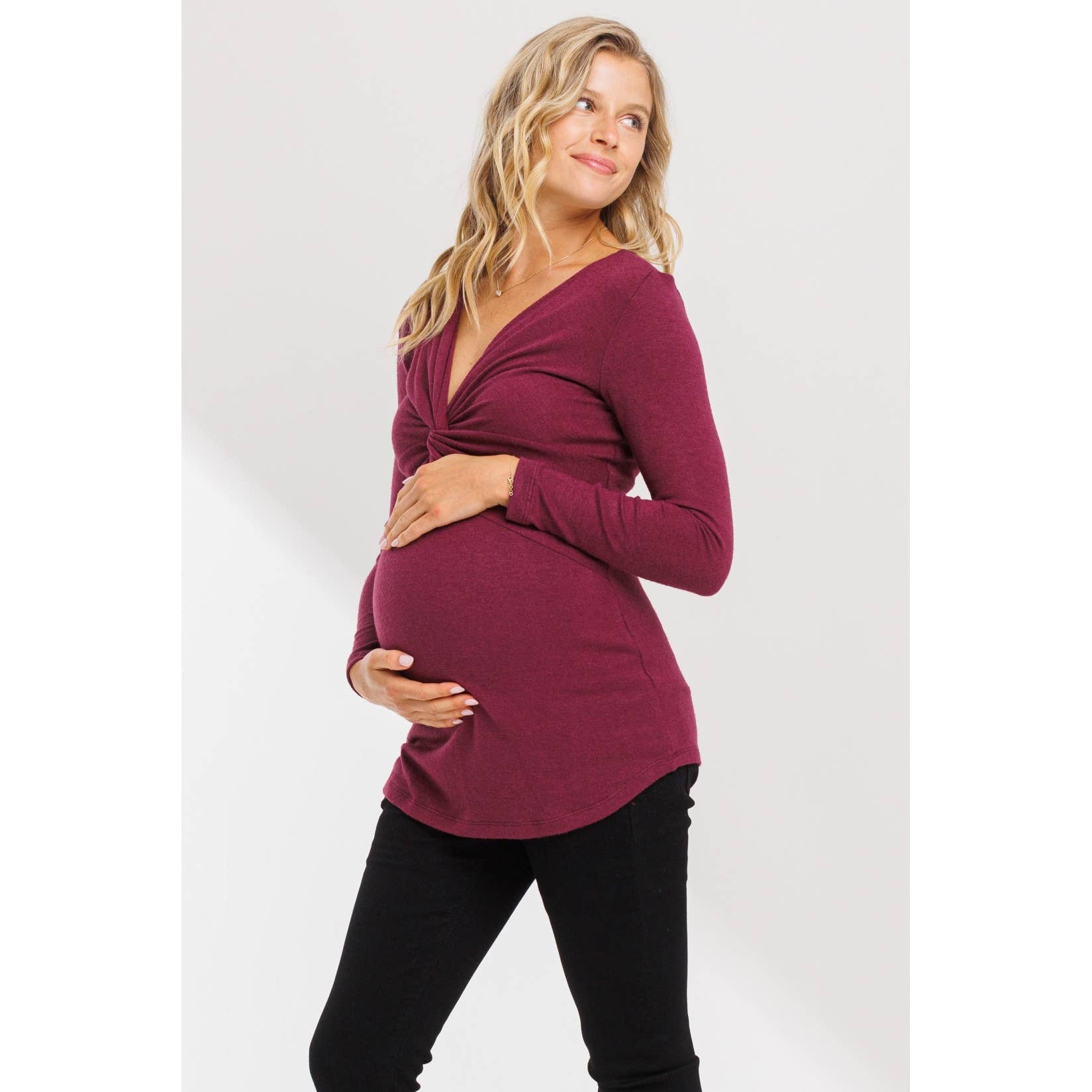 Hello Miz – Top - Maternidade por atacado – Top de Amamentação de Manga Comprida com Torção Frontal1