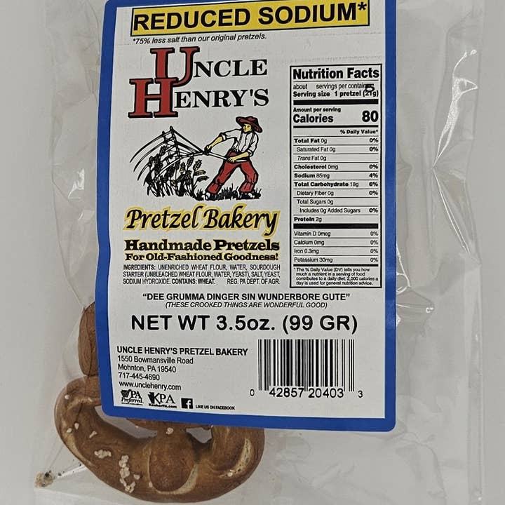 Uncle Henry's Pretzel Bakery - Wholesale Pretzels - 3.5 oz. Bag of Original Reduced Sodium Pretzels