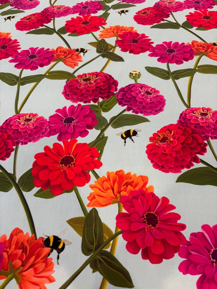 Bright Zinnia and Bumblebee Chintz for wholesale by PillowSak