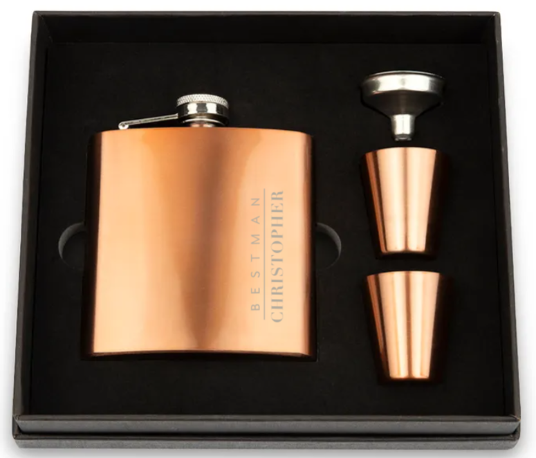 Weddingstar Inc. - Vente Flasque - Coffret cadeau Hip Flask en acier inoxydable - Vertical Best Man0