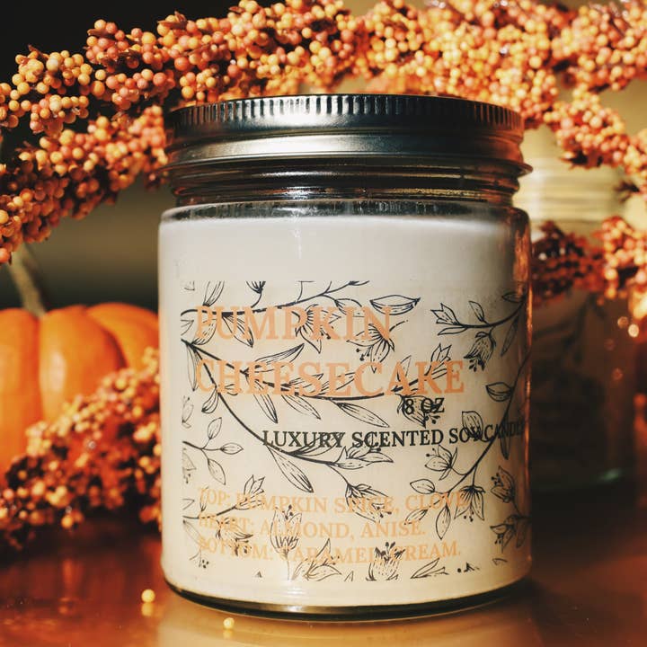 8 Oz Luxury Pumpkin Cheesecake Tin Topped Soy Wax & Coconut Oil Candle for wholesale by Mahatma Candles LLC