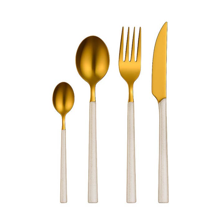 24-teiliges Besteckset in Gold mit glitzernden Griffen für den Großhandel von AULICA