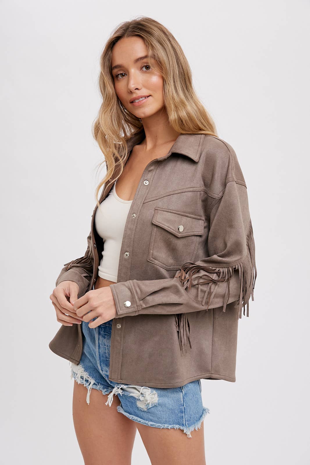Bluivy - Wholesale Shirt Jacket/Shacket - Women's - VEGAN SUEDE FRINGED SHACKET27