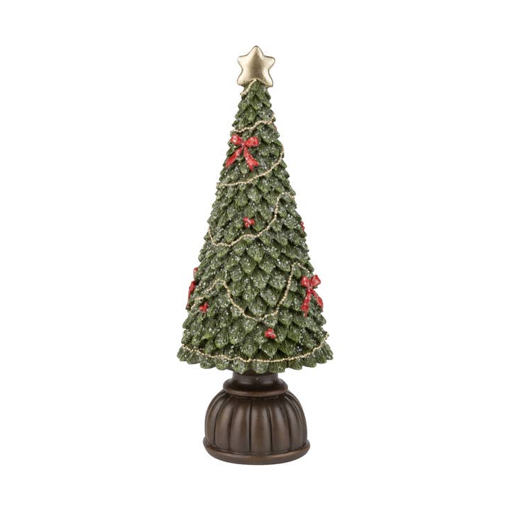 Silver Tree Home & Holiday - Wholesale Ornament - A49327: Rsn Xmas tree tblpc,stand,rd berry/bow,gld star,10in0