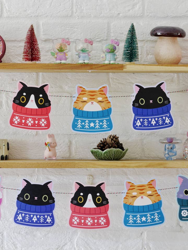 Christmas Cats Bunting - cute cats in festive sweaters for wholesale by Paper Cat Club