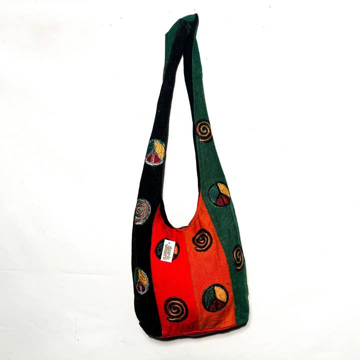Cotton Peace Sign And Swirls Monk Style Shoulder Bag for wholesale by Shop Therapy